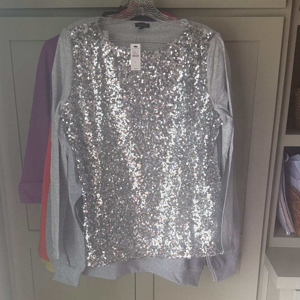 Talbots Silver Sequin Top